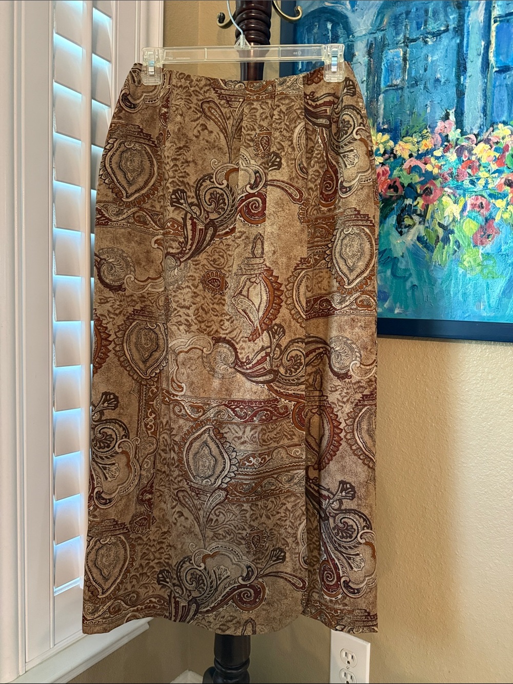 Liz Claiborne Earth tone Brown/Gold Paisley Midi Skirt